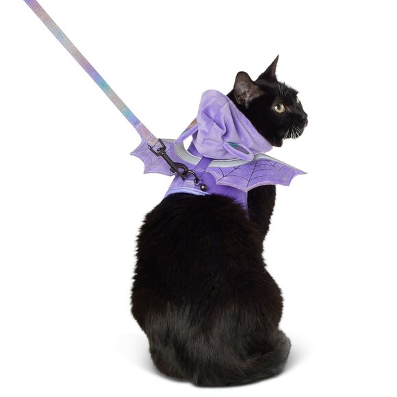 Halloween 2024 PetSmart Purple Iridescent Bat Wing Harness For Kittens Cats EUC - Picture 1 of 14
